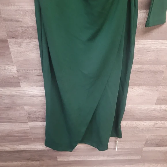 OGL Move Size L Surplice Wrap Midi Dress Green Long Sleeve Eco-Mousse Stretch - Picture 10 of 16